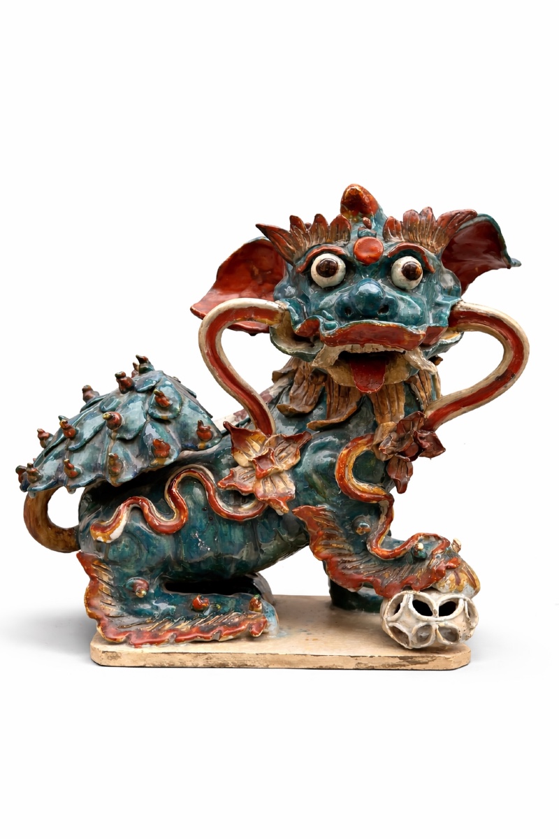 Paire de chiens de Fô en gres vernissée, Chine, fin 19e.-photo-2