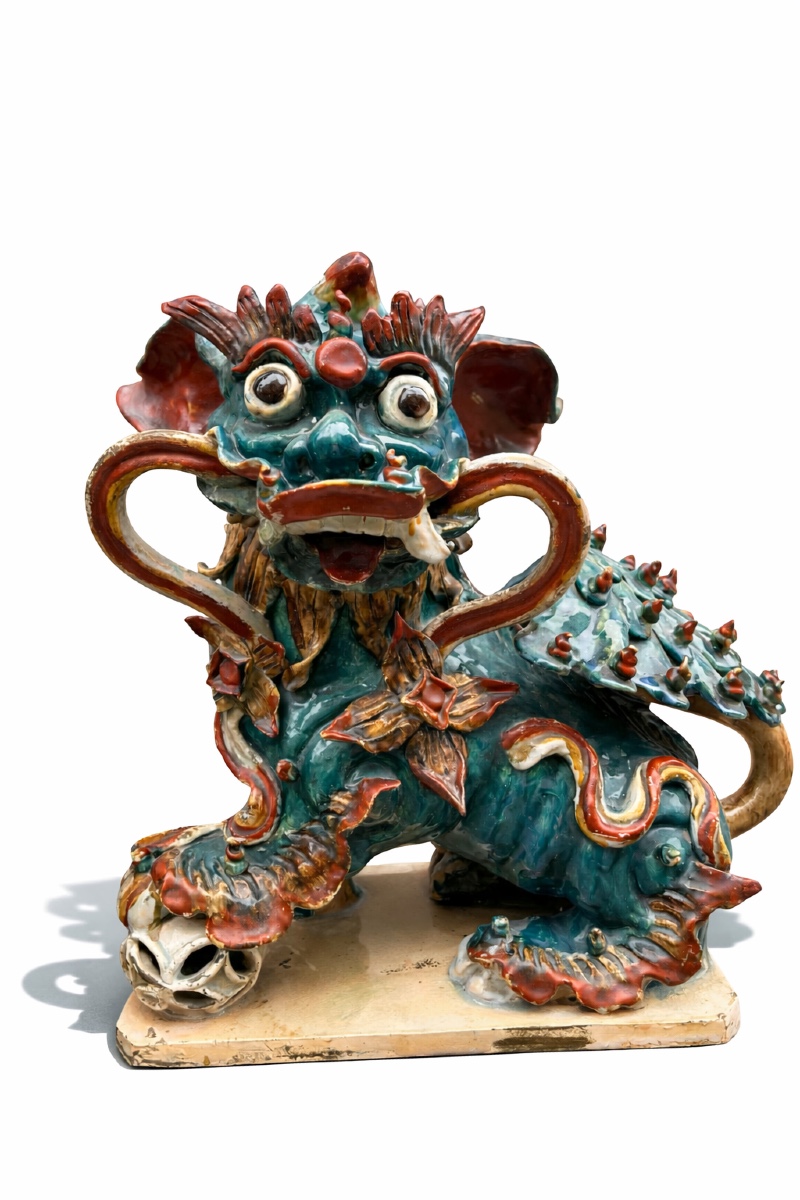 Paire de chiens de Fô en gres vernissée, Chine, fin 19e.-photo-3