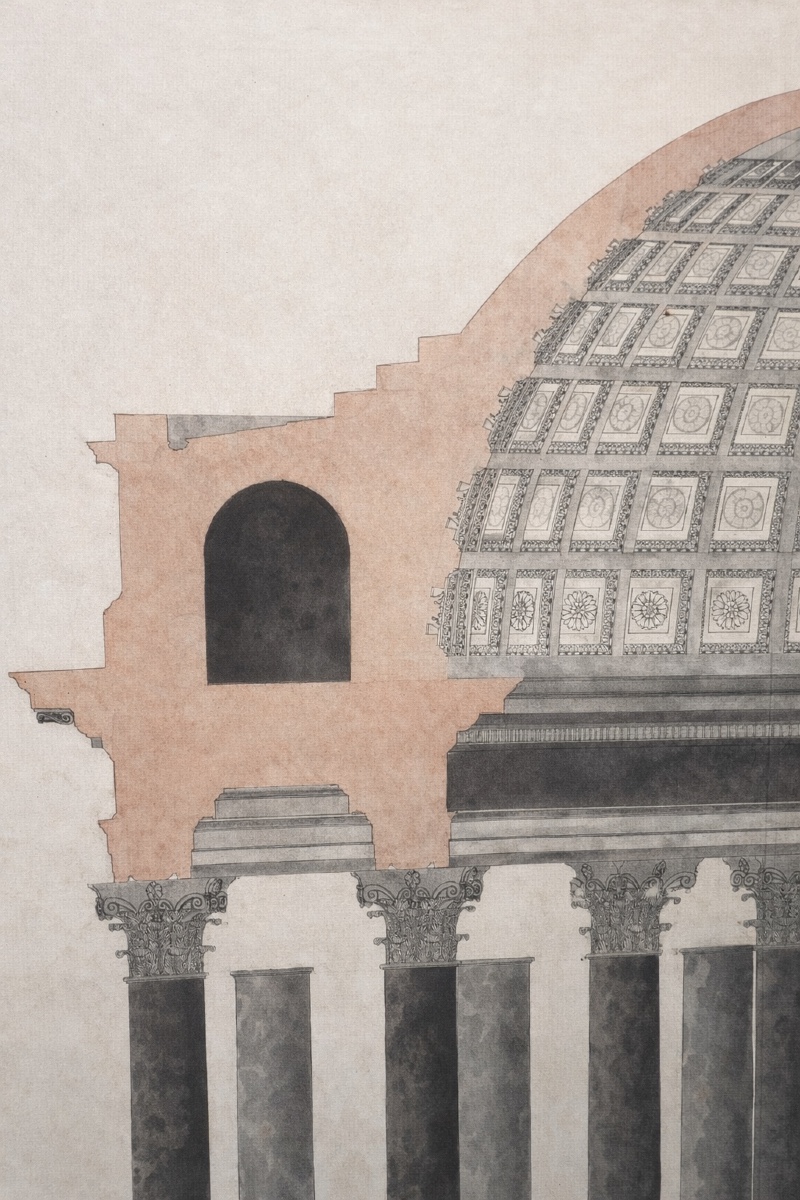 Dessin à l’encre rehaussé d’aquarelle représentant une coupe architecturale, France, 18e.-photo-2