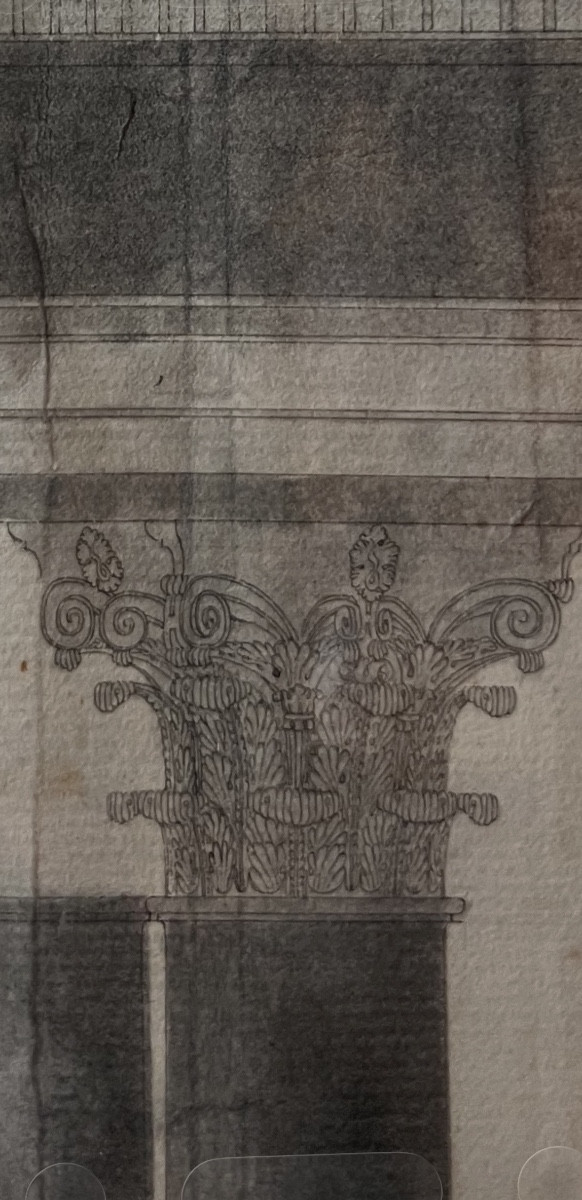 Dessin à l’encre rehaussé d’aquarelle représentant une coupe architecturale, France, 18e.-photo-1