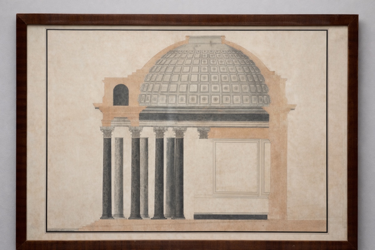 Dessin à l’encre rehaussé d’aquarelle représentant une coupe architecturale, France, 18e.