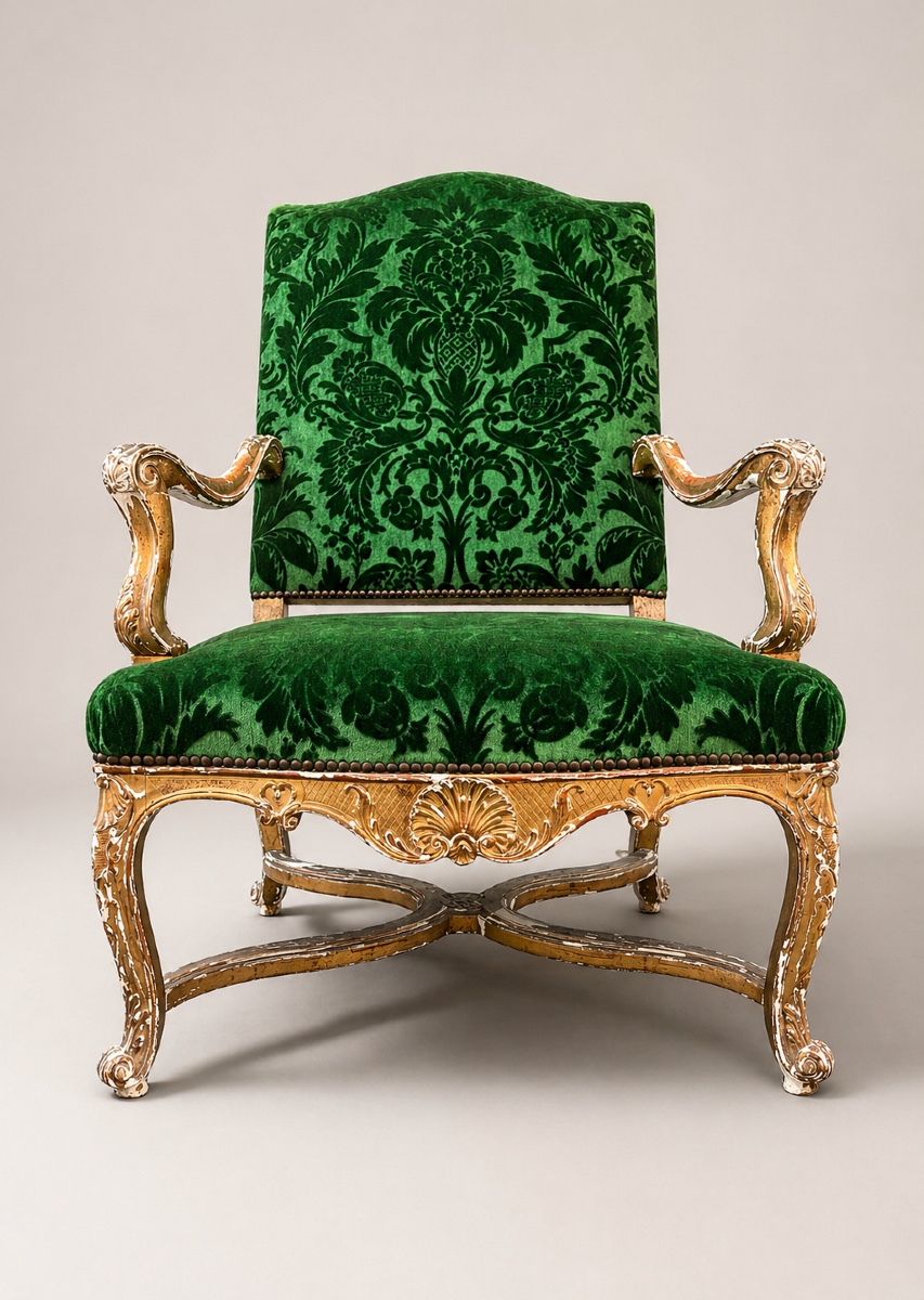 Pair Of Regency-style Armchairs In Gilded Wood, Silk Velvet, France, Napoleon III Period.-photo-2