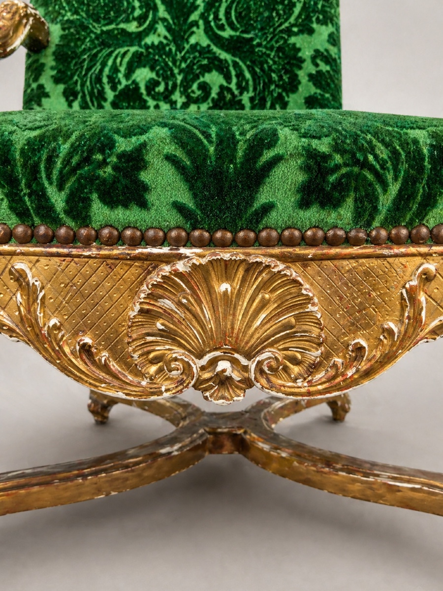 Pair Of Regency-style Armchairs In Gilded Wood, Silk Velvet, France, Napoleon III Period.-photo-3