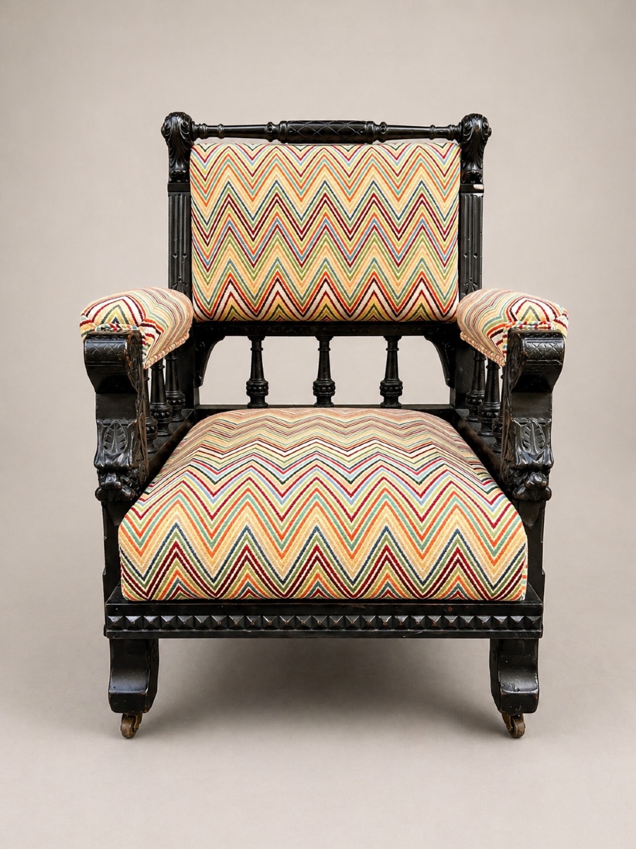 Paire de fauteuils club neo-gothiques en bois ébonise, Catalogne, vers 1890.-photo-2