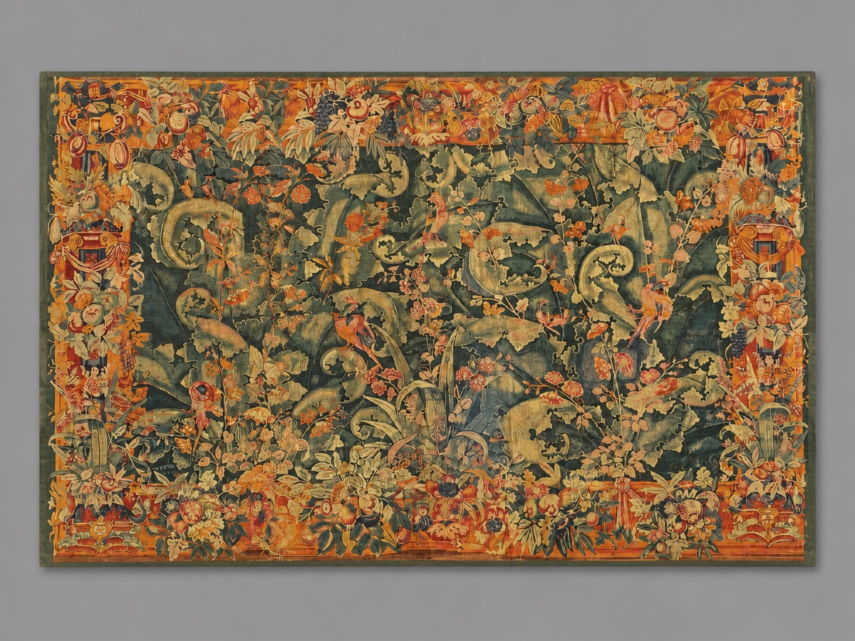 Tapestry With Foliage Motifs, Editions D’art De Ramboullet, Decorative Tapestry From The 1960s.