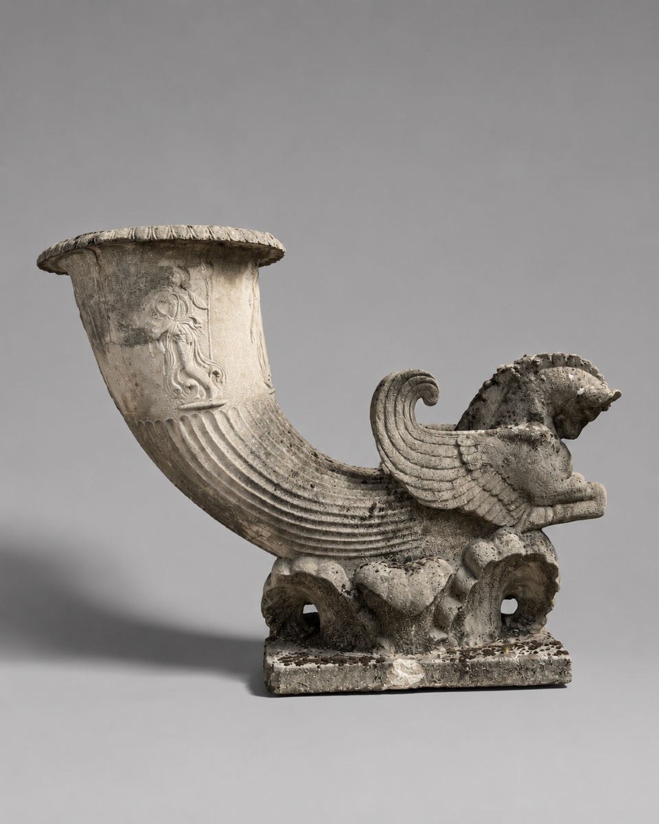 Rhyton en pierre reconstituée, neo-classique , ornament de jardin, fin 19e.