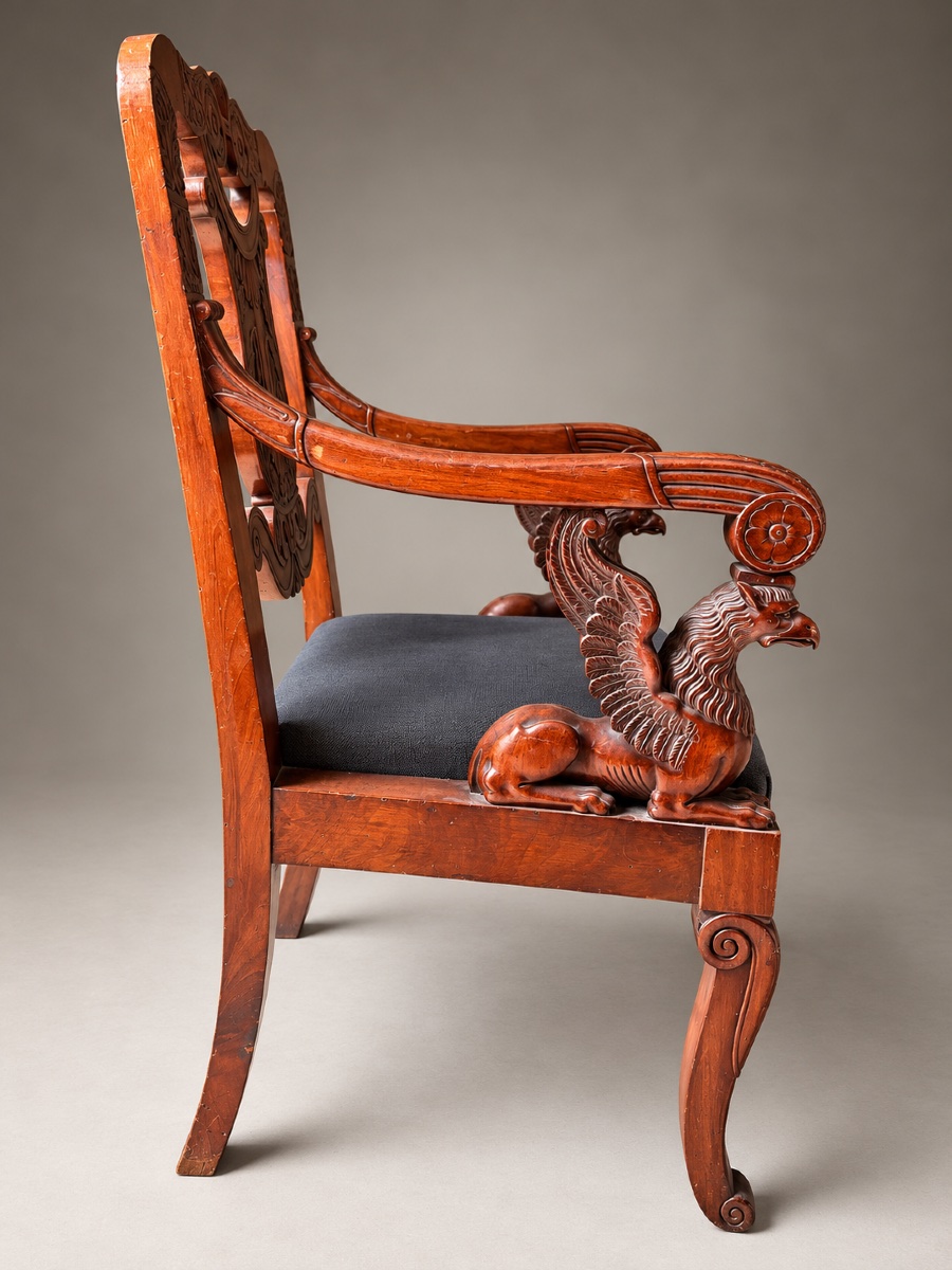 Pair Of Armchairs Made Of Mahogany And Mahogany Veneer, Genoa, Circa 1820–1830. Attributed To Peeters.-photo-4