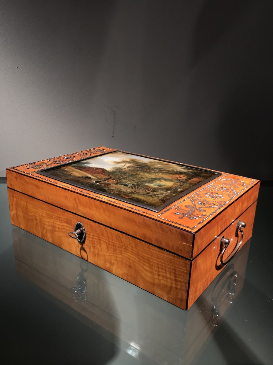 Box In Lemonwood And Cut Steel With églomisé, Vienna, Ca. 1810 -1830.