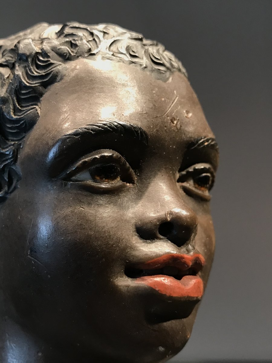 Senton Head Of Black Child In Wax, Naples, 1880.-photo-2