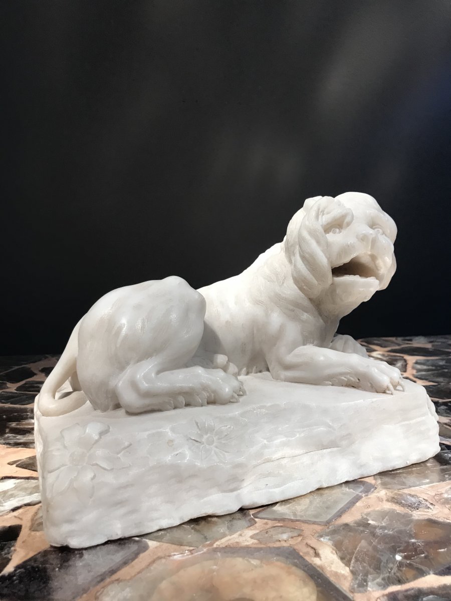 Sculpture D’un Lion En Marbre Blanc De Carrare, Italie, 18ième.-photo-3