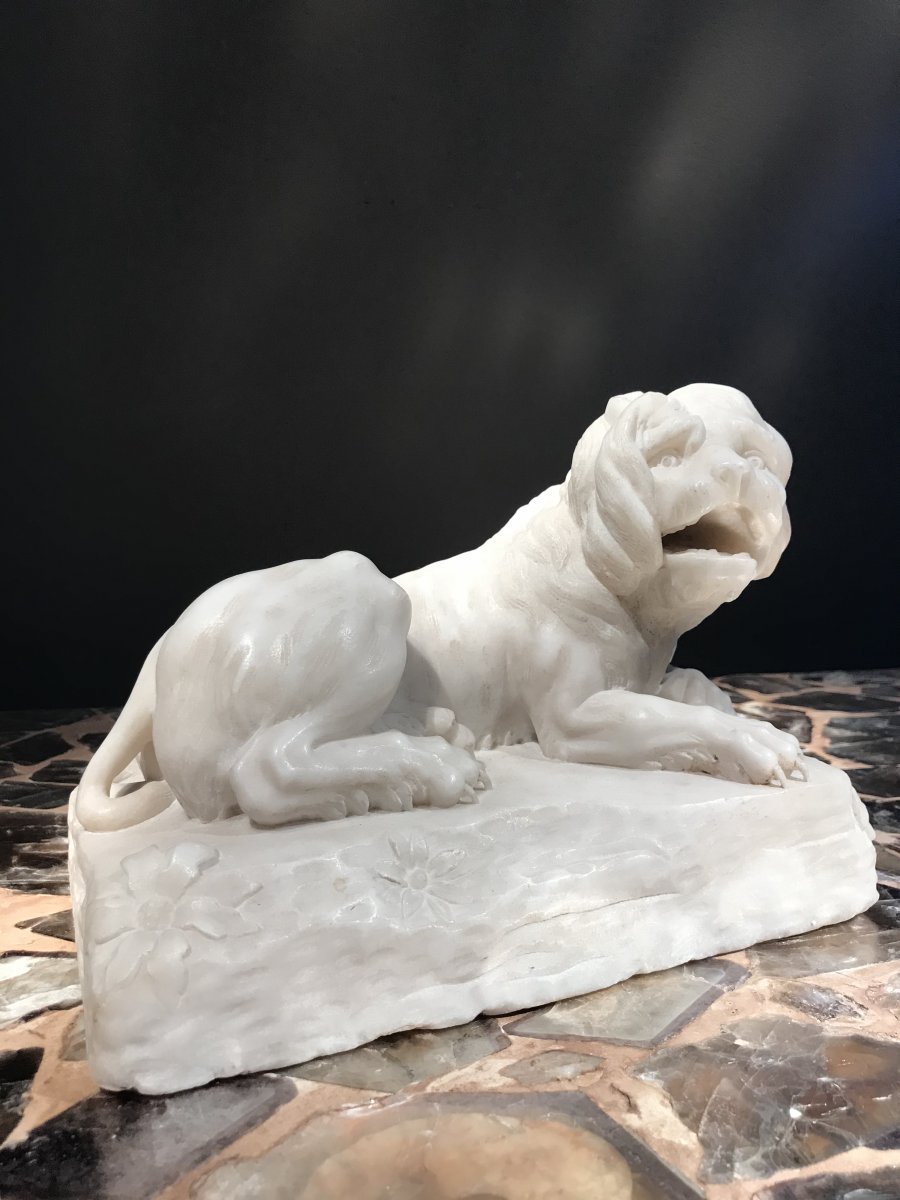 Sculpture Of A Lion In White Carrara Marble, Italy, 18th.-photo-3