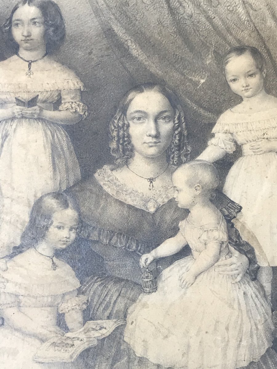 Paul Haesaert, Family Portrait, Pencil Drawing, Around 1845.-photo-3