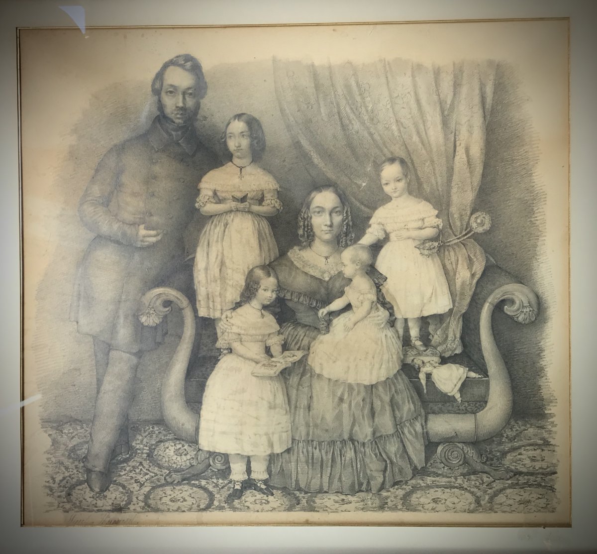 Paul Haesaert, Family Portrait, Pencil Drawing, Around 1845.