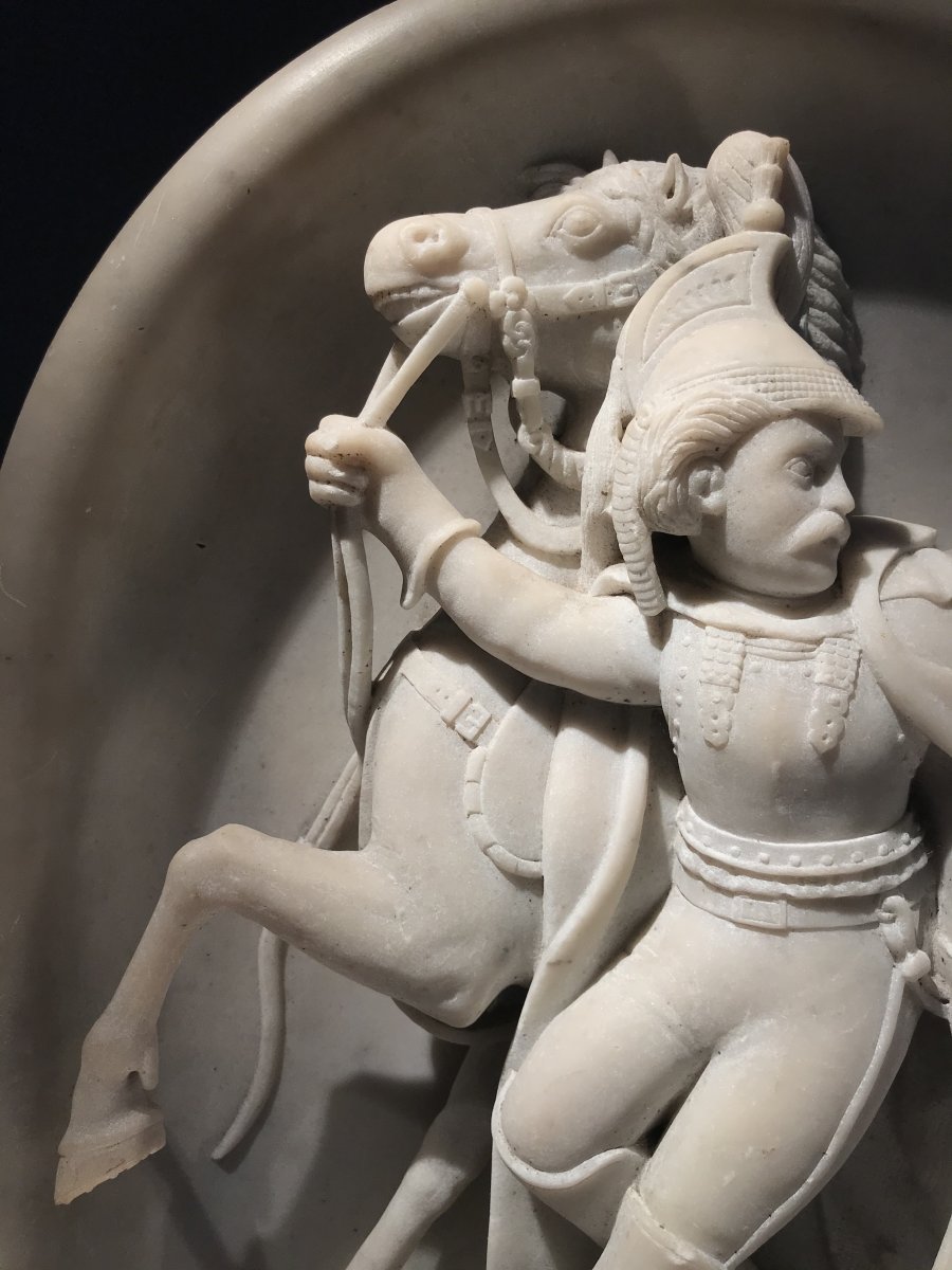 A. Desenfans (1845-1938), Le Cuirassier 1814, High Relief In Carrara Marble, Dated 1870.-photo-2