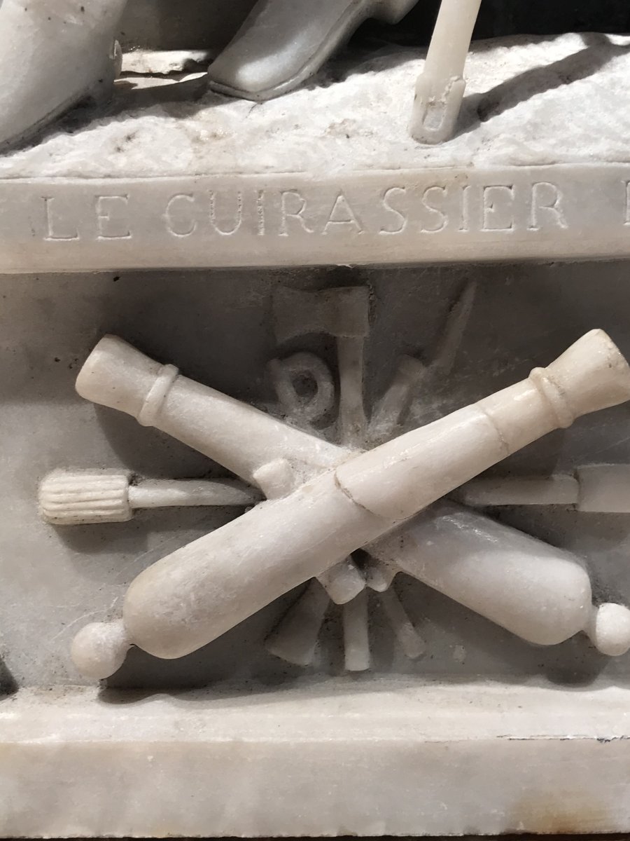A. Desenfans (1845-1938), Le Cuirassier 1814, High Relief In Carrara Marble, Dated 1870.-photo-4