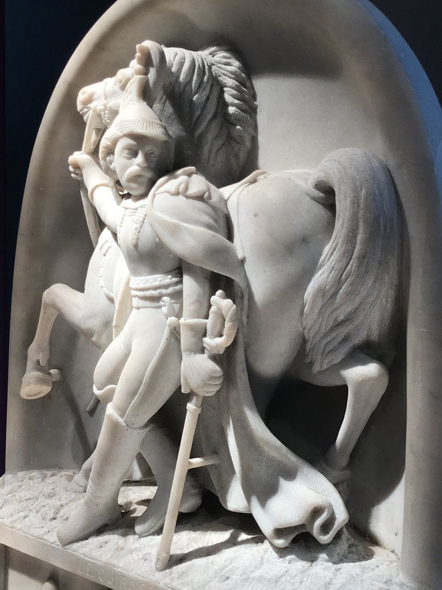 A. Desenfans (1845-1938), Le Cuirassier 1814, High Relief In Carrara Marble, Dated 1870.-photo-2