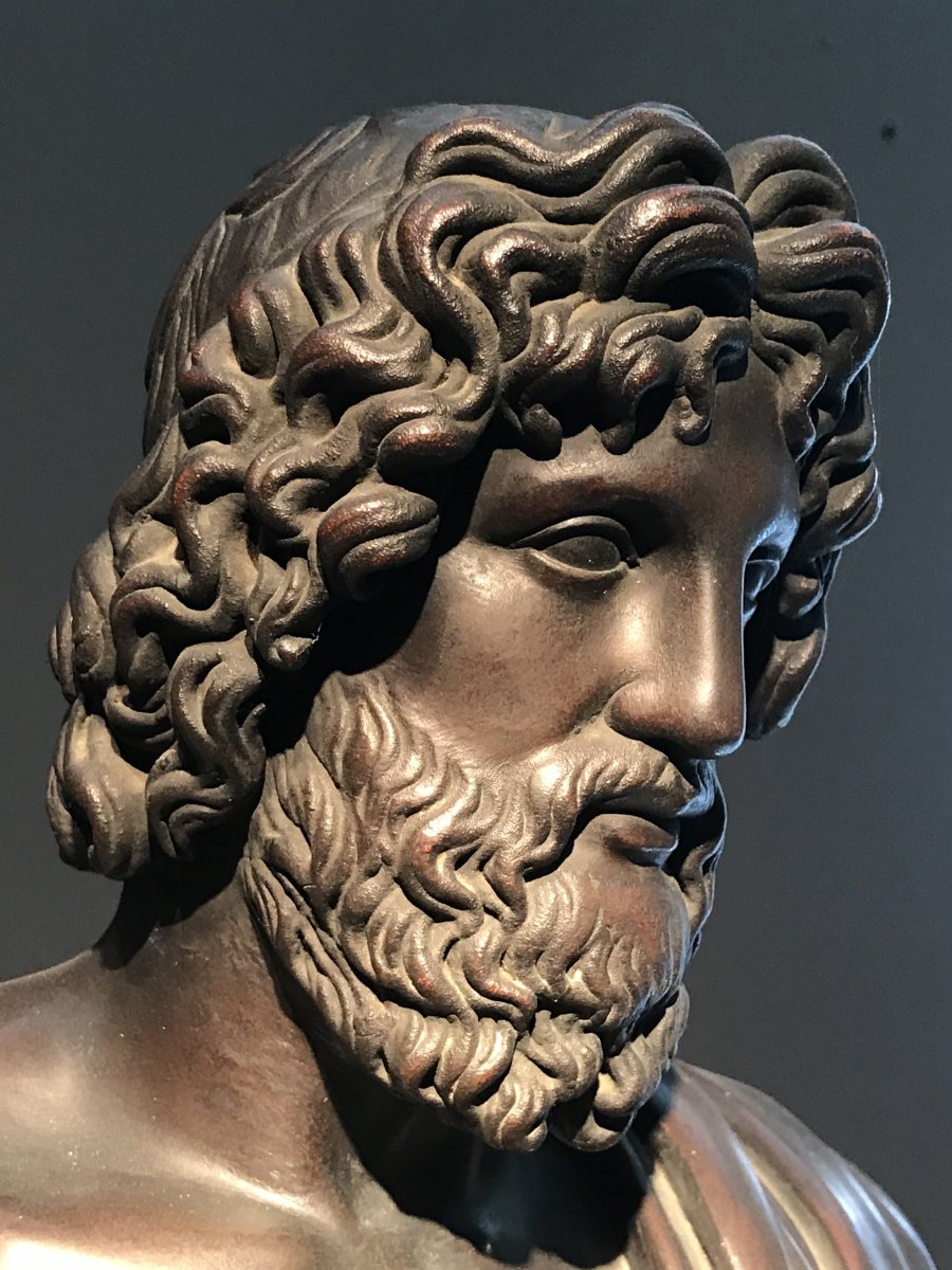 Patinated Copper Sculpture, Representing Aesculapius, Germany, Around 1860.-photo-2
