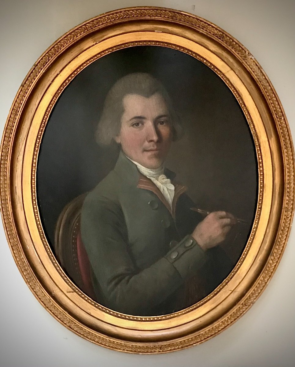 Portrait, Artist's Self-portrait, Oil On Panel, French School, Late 18th Century.