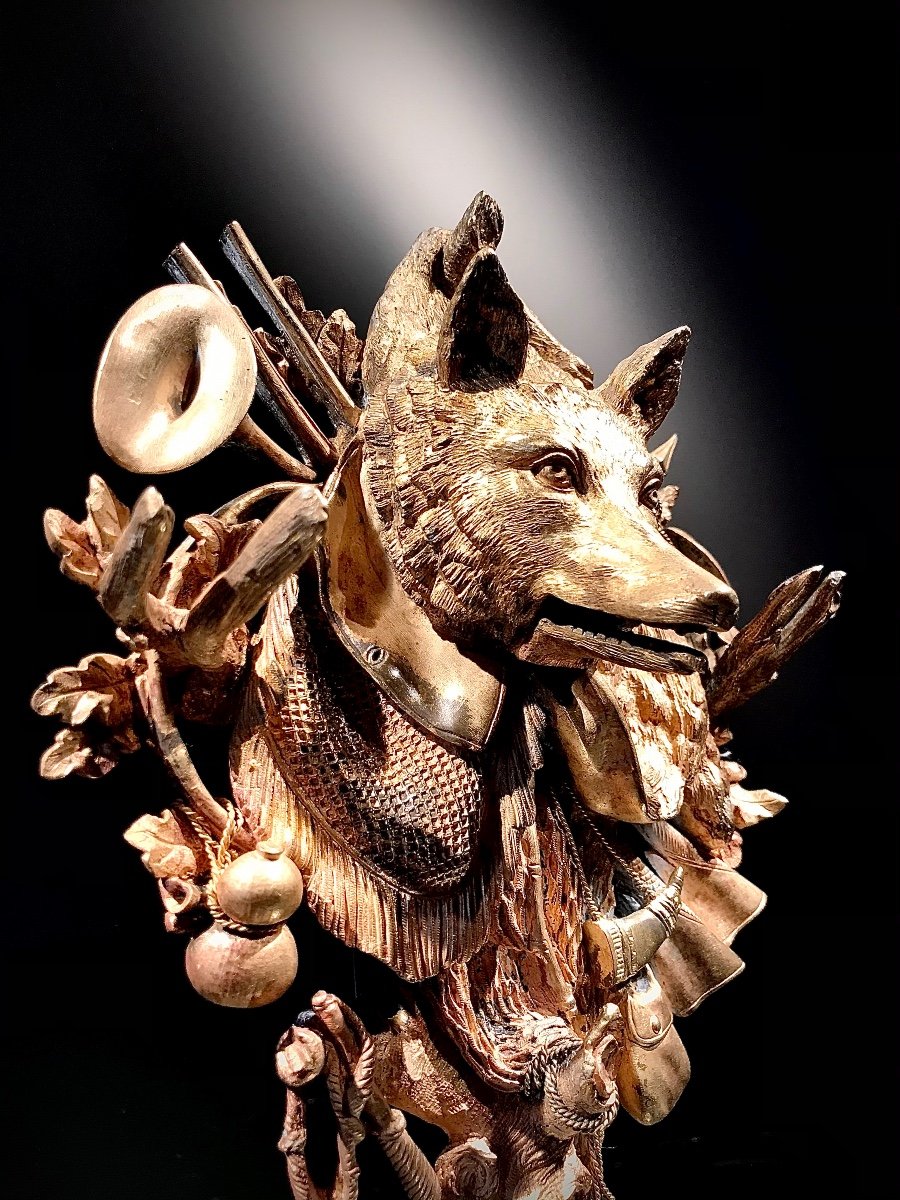 Gilt Bronze Hunting Trophy With Wolf Head, Letter Holder, France, Ca. 1850.-photo-2