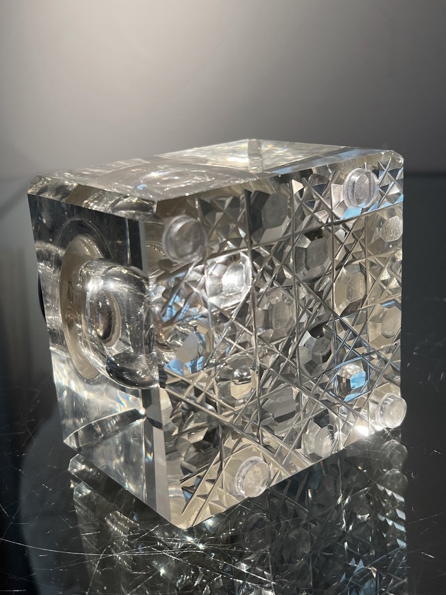 Tall Crystal And Silver Pendulum Inkwell, By John Grinsel Ltd., Birmingham, 1905-1920.-photo-2