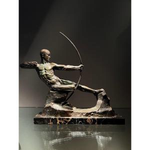 Victor Demanet (1895-1964). The Archer. Bronze Patina Verte, Brussels, Ca.1926.