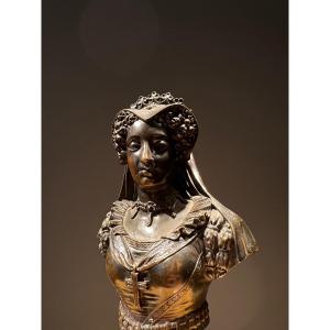 Marie Stuart Reine D’Ecosse, Buste En Bronze, époque Restauration, Ca. 1825-1830.