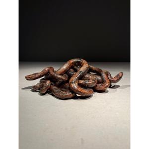 Intertwined Snakes, Ceramic After Bernard Palissy, Tours School, France, Late 19th.