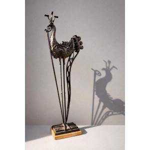 Edgar Brandt (1880-1960) attr. á, porte cigare en fer forgé en forme de grue, Art-Deco, ca.1925