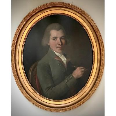 Portrait, Artist's Self-portrait, Oil On Panel, French School, Late 18th Century.