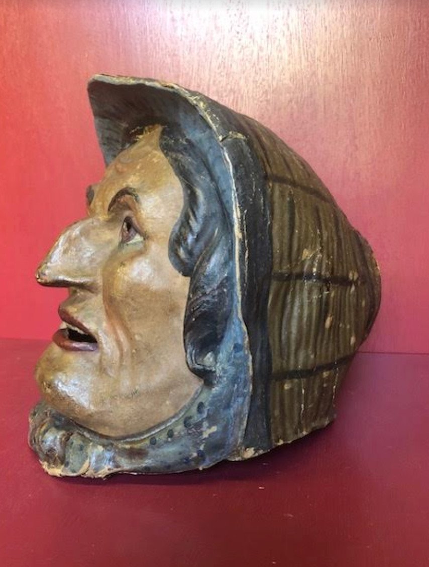 Head Carnival Paper Mache Old Woman In Hat-photo-3
