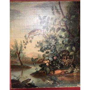 Tableau Scene  Oiseaux Grenouilles