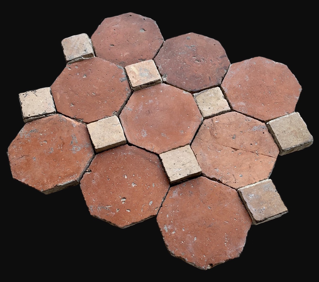19th Century Terracotta Floor Tiles With Cabochons - Floor-photo-3