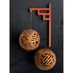 Lanternes Chine en bois sculpté