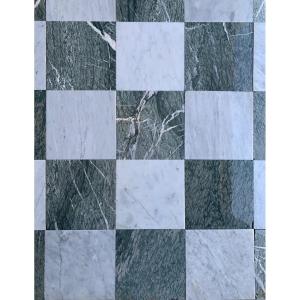 Checkered Campan Vert And Carrara Marble Floor