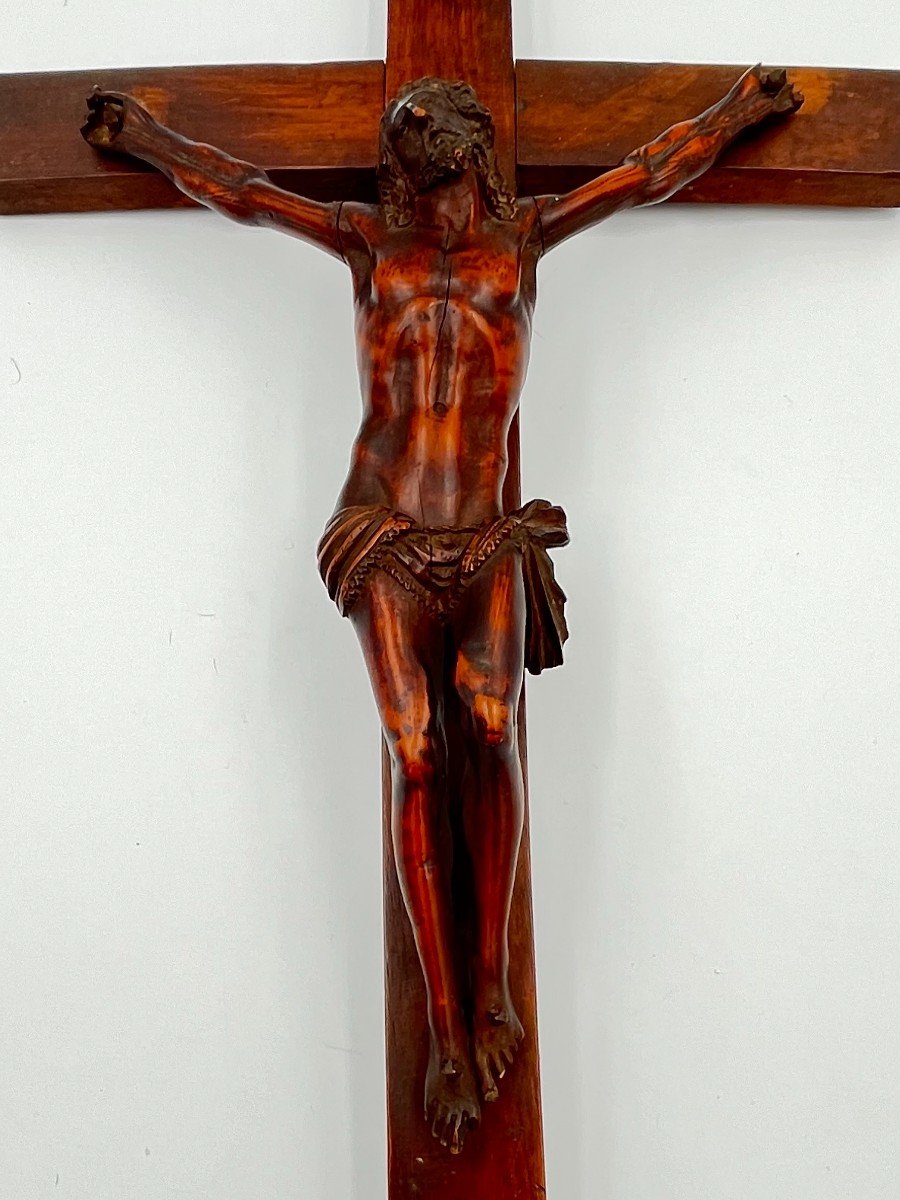 Rare Christ En Buis Du XVIIeme Siècle. -photo-4