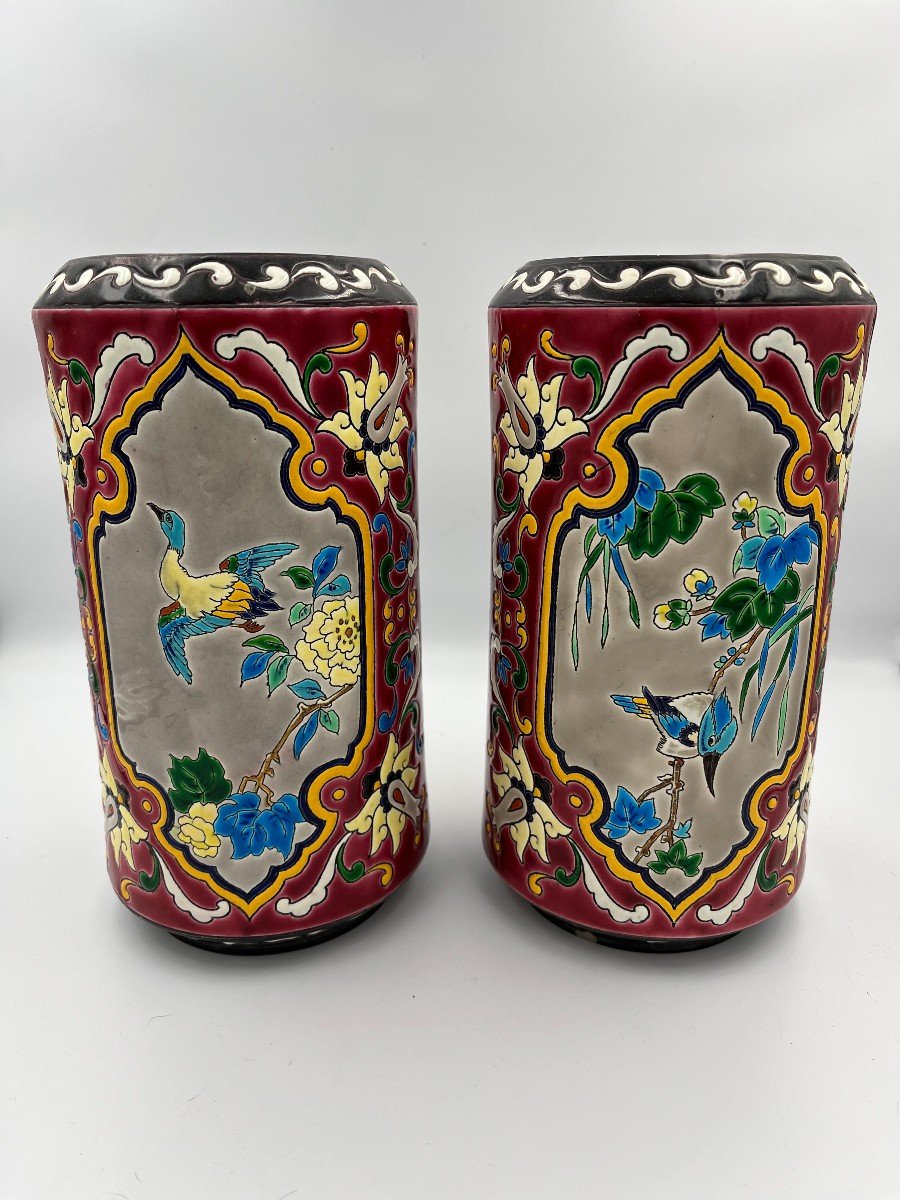 Manufacture Jules Vieillard  Pair Of Roller Vases -photo-3