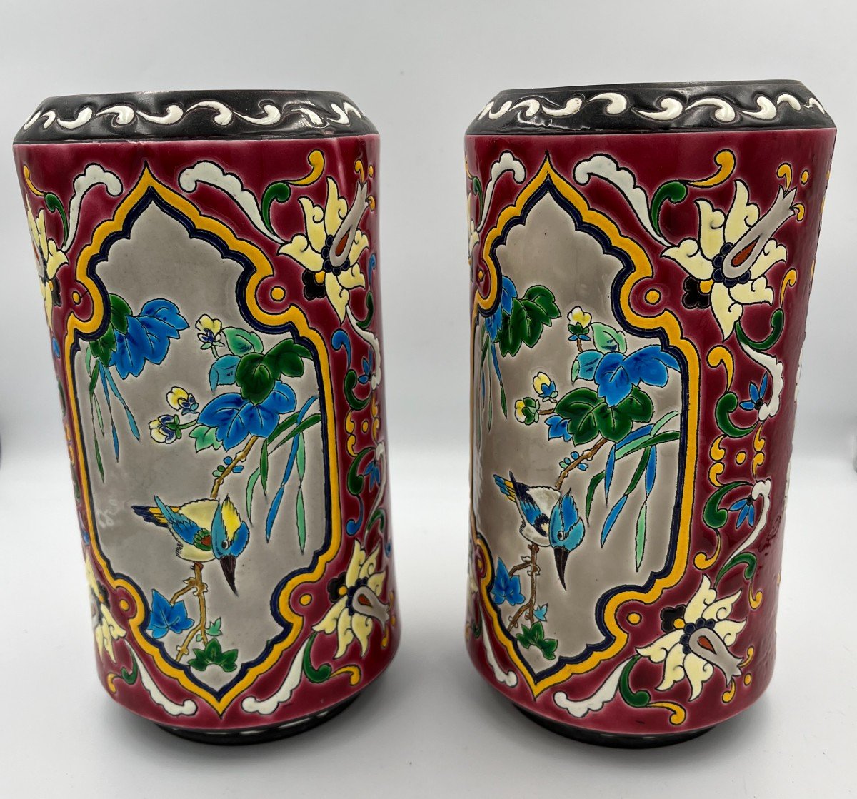 Manufacture Jules Vieillard  Pair Of Roller Vases 