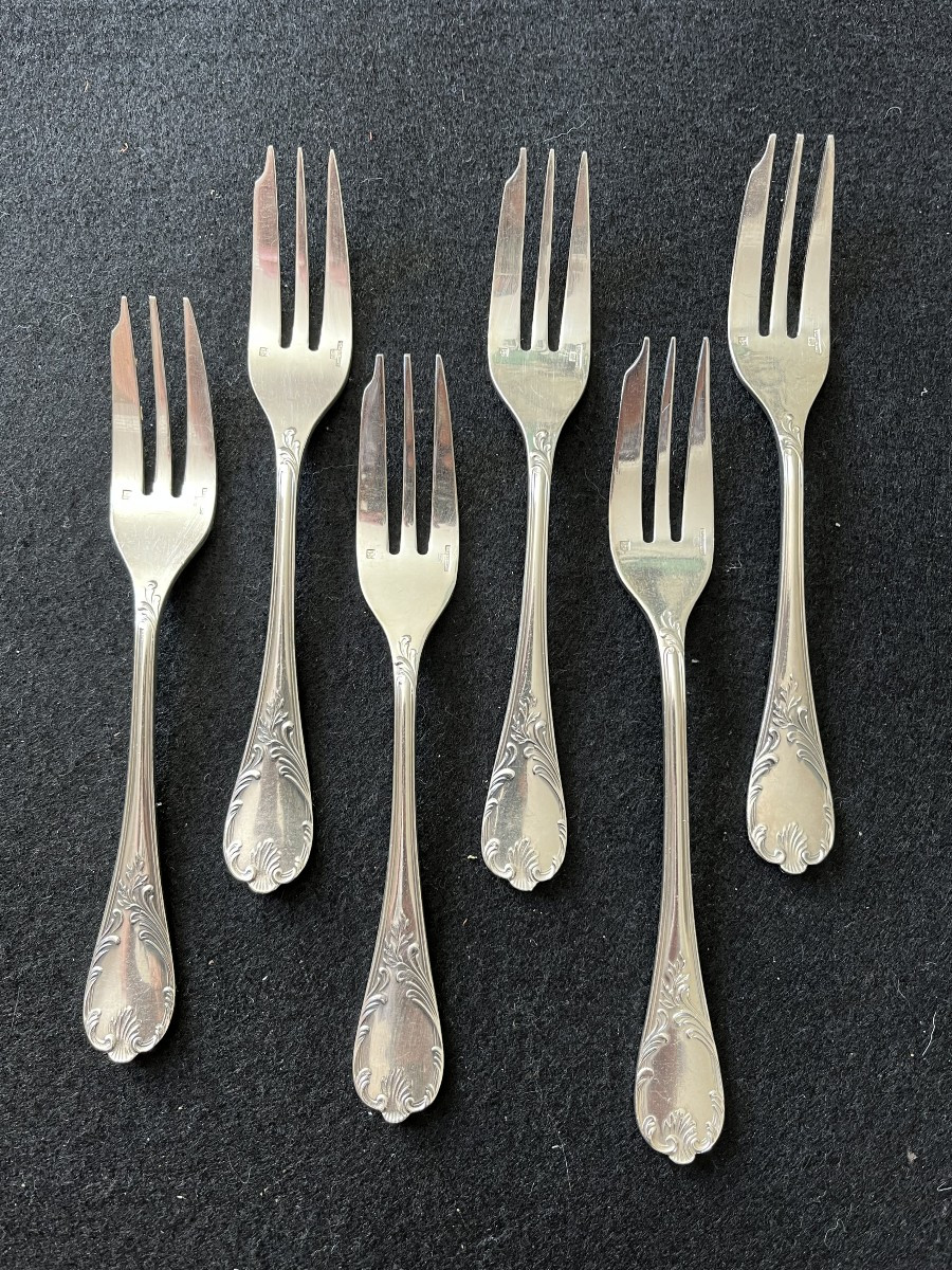 Christofle 6 Fourchettes à Dessert Dents Longues Modèle Marly