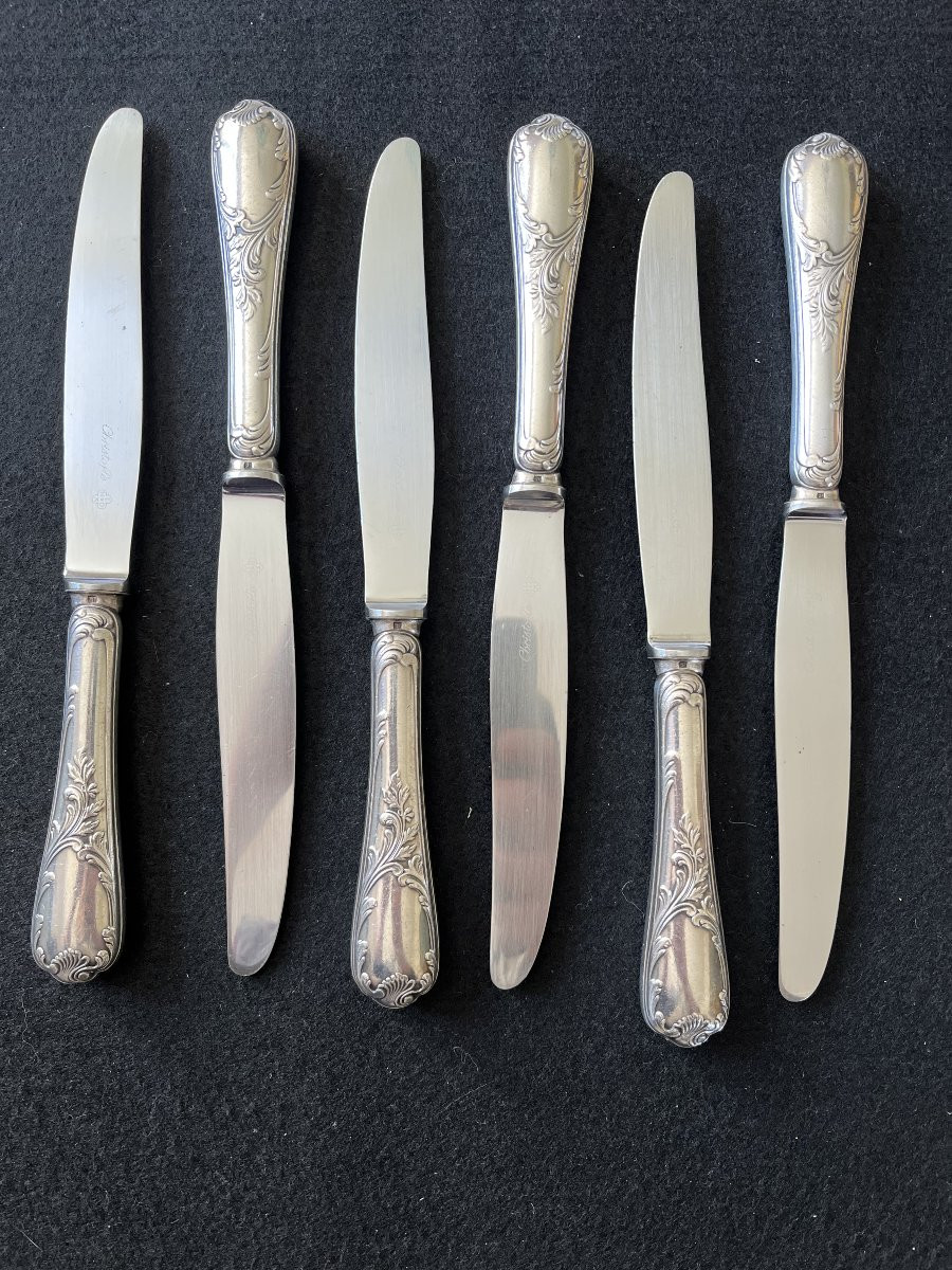 Christofle 6 Large Stainless Steel Blade Knives Marly Model-photo-2
