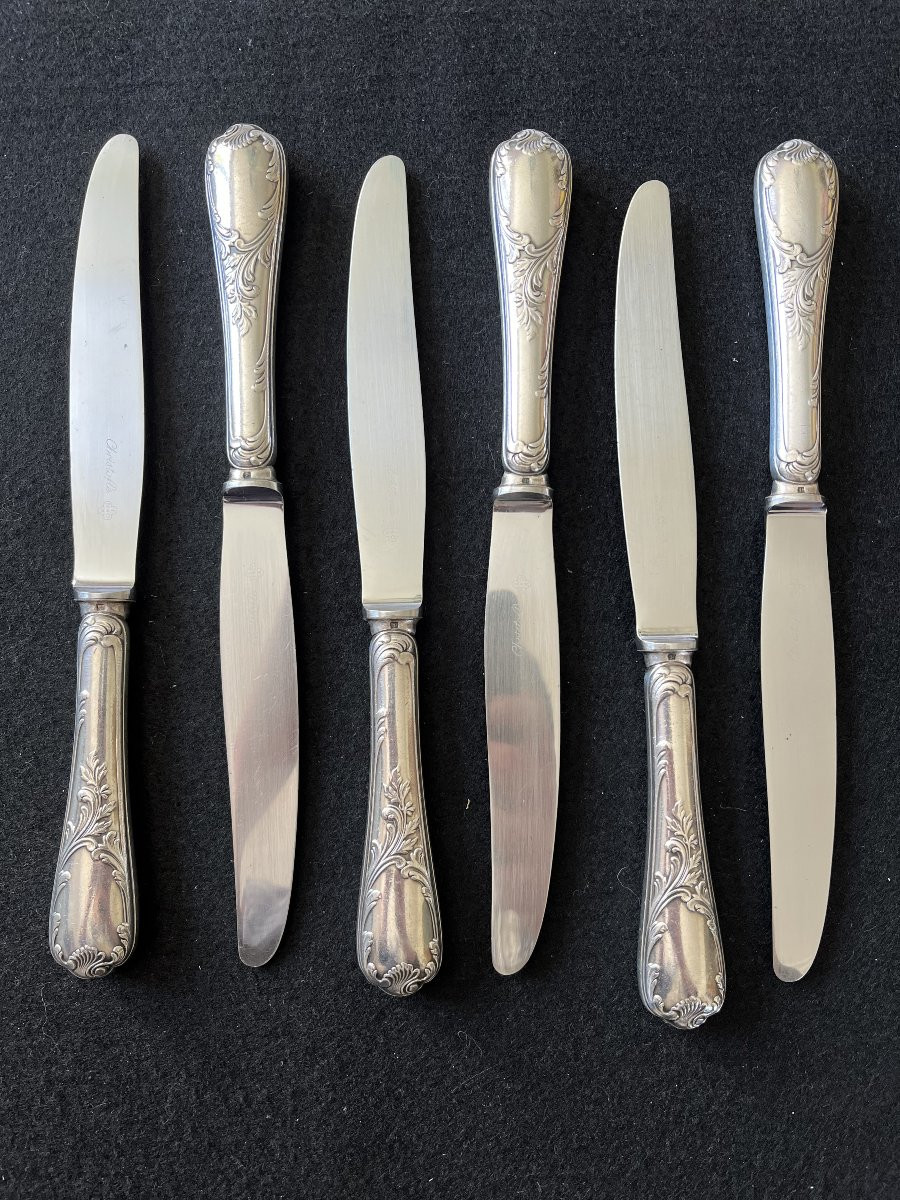 Christofle 6 Large Stainless Steel Blade Knives Marly Model-photo-3