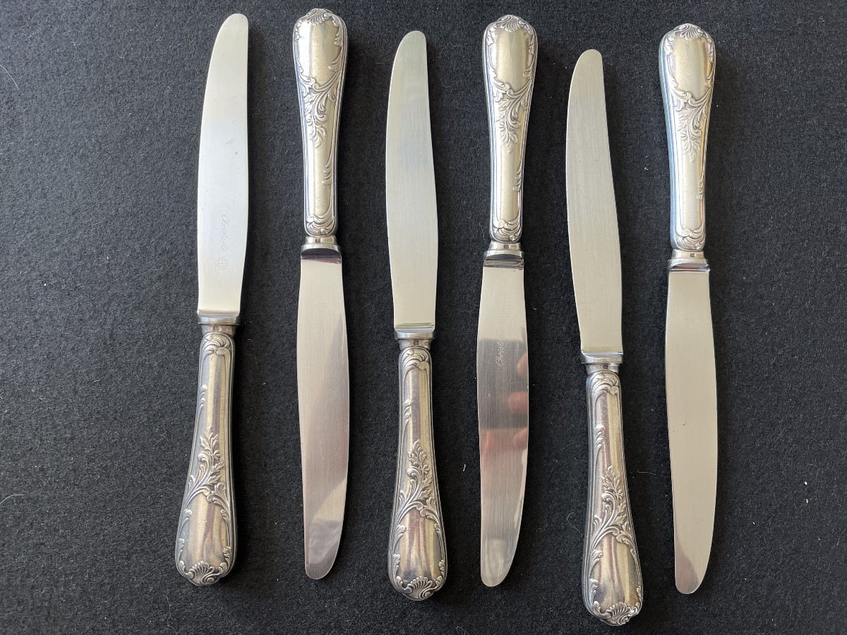 Christofle 6 Large Stainless Steel Blade Knives Marly Model