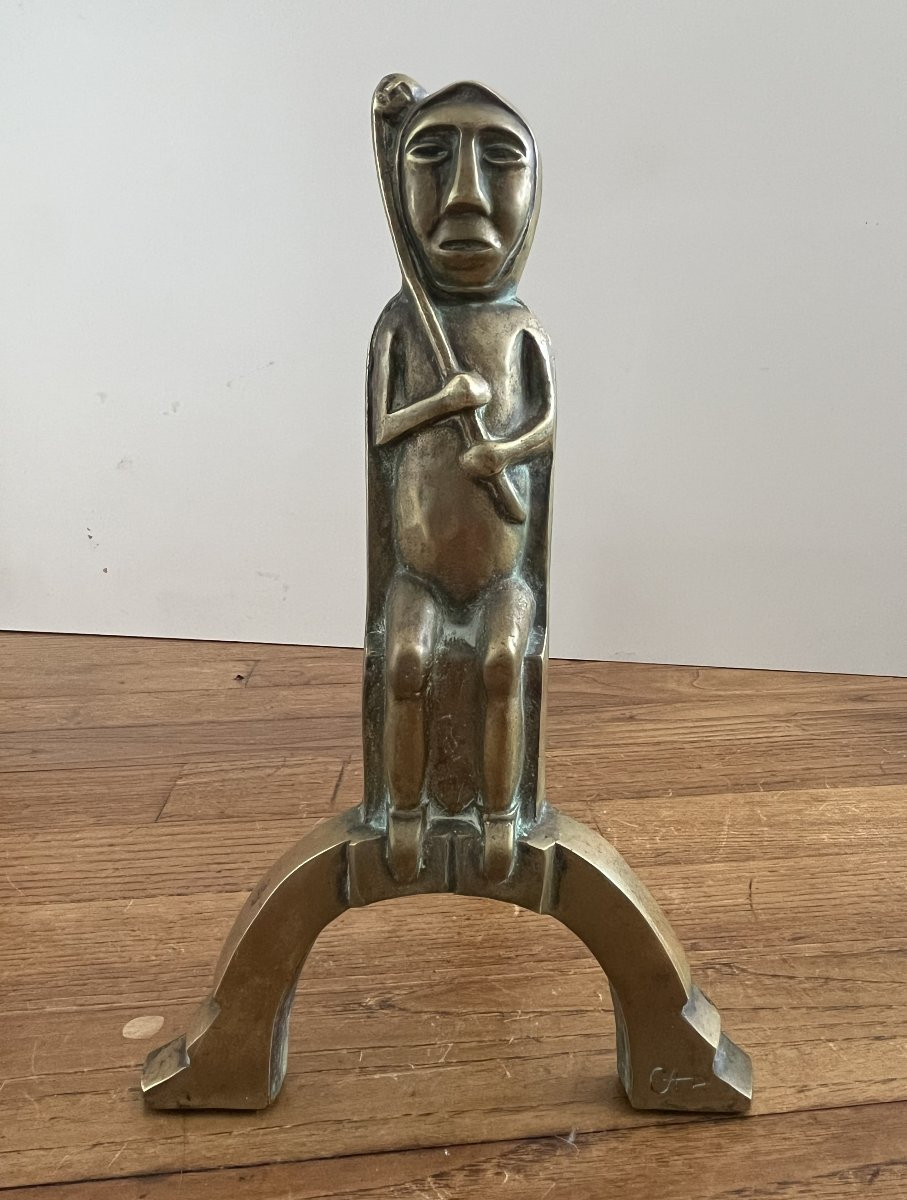 Pair Of Bronze Andirons "anton Prinner" Circa 1930 -photo-4