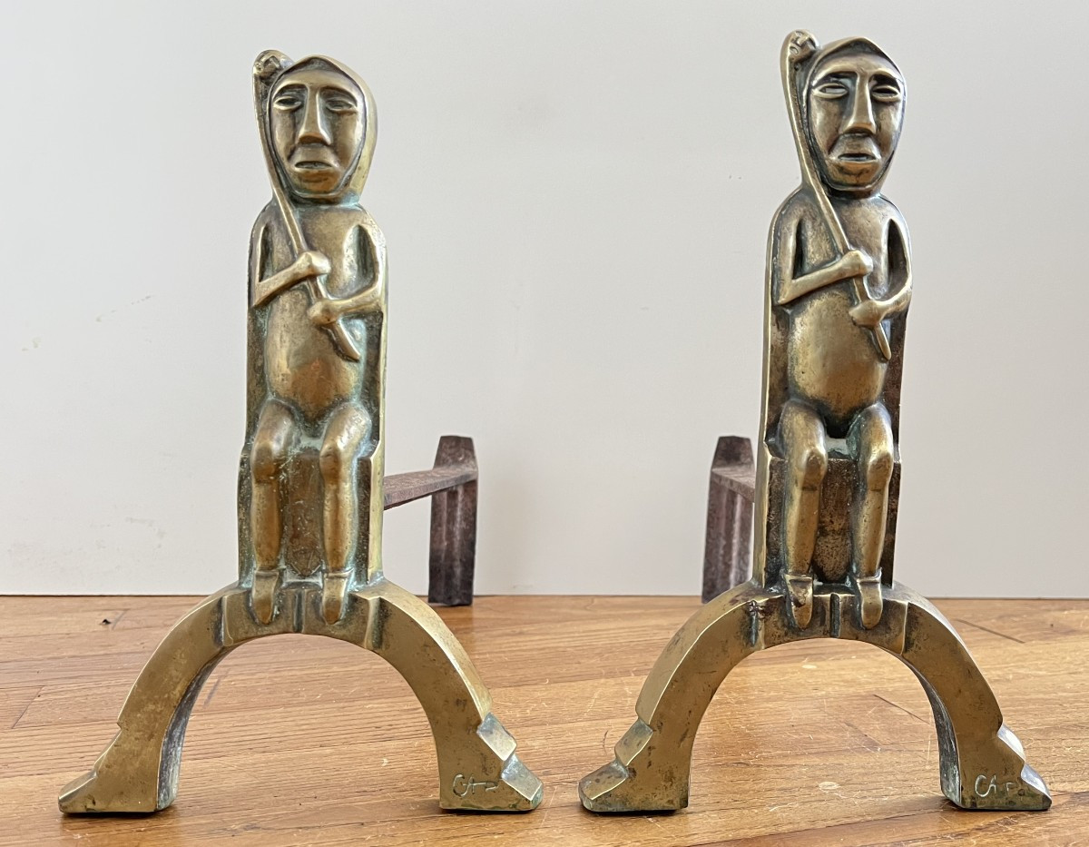 Pair Of Bronze Andirons "anton Prinner" Circa 1930 