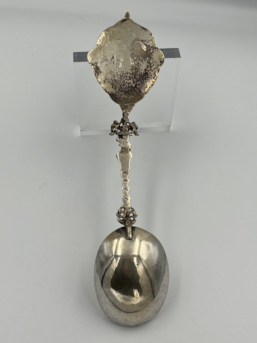 Cuillère De Baptême Ou De Mariage Hollandaise En Argent XVIIIe Siècle. -photo-3