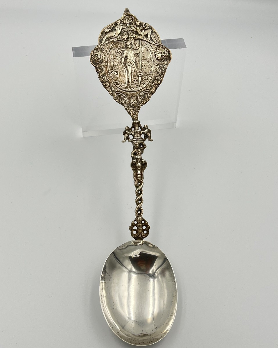 Cuillère De Baptême Ou De Mariage Hollandaise En Argent XVIIIe Siècle. 
