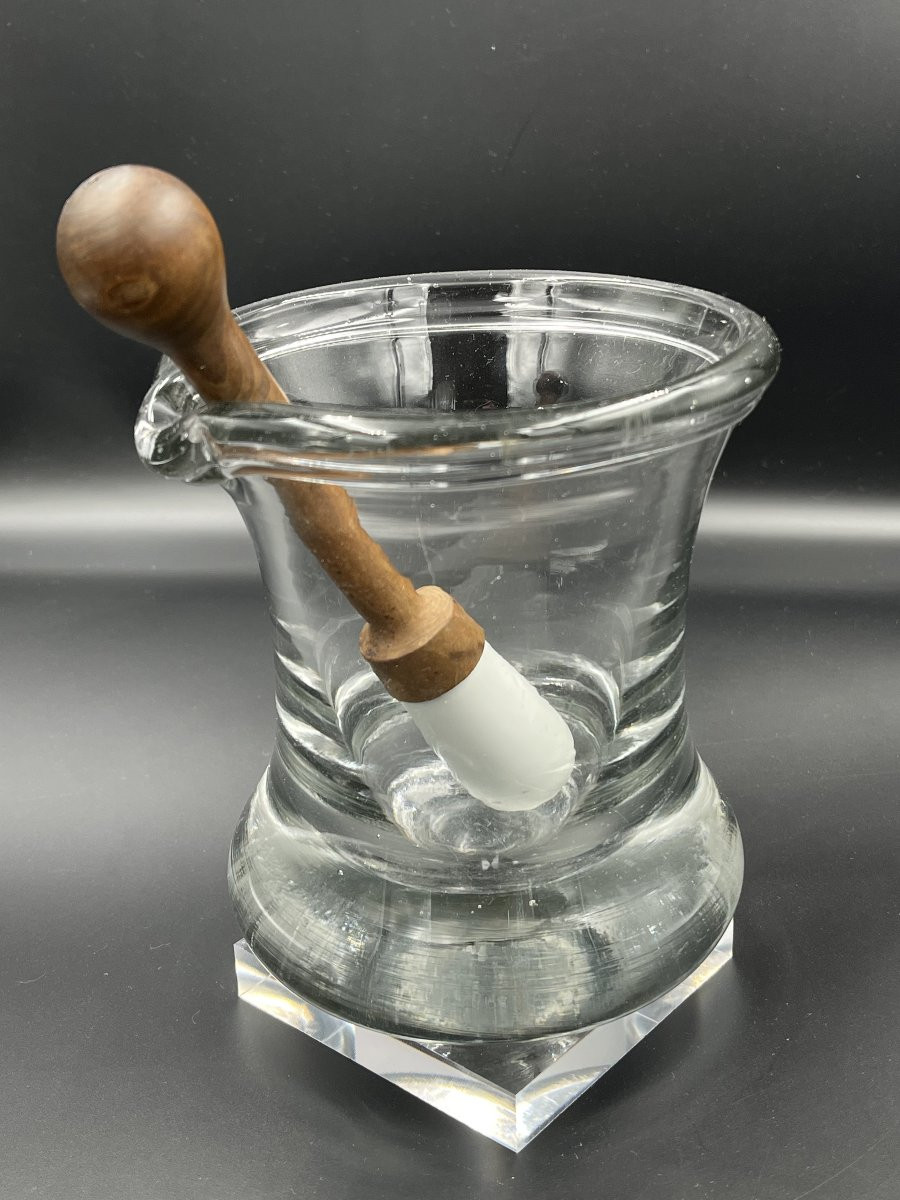 grand mortier d'apothicaire en verre. 19 ème siècle-photo-2