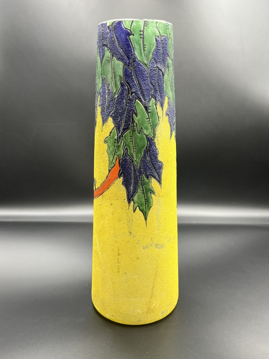 Leune Frosted Enameled Glass Vase, Circa 1930-photo-2
