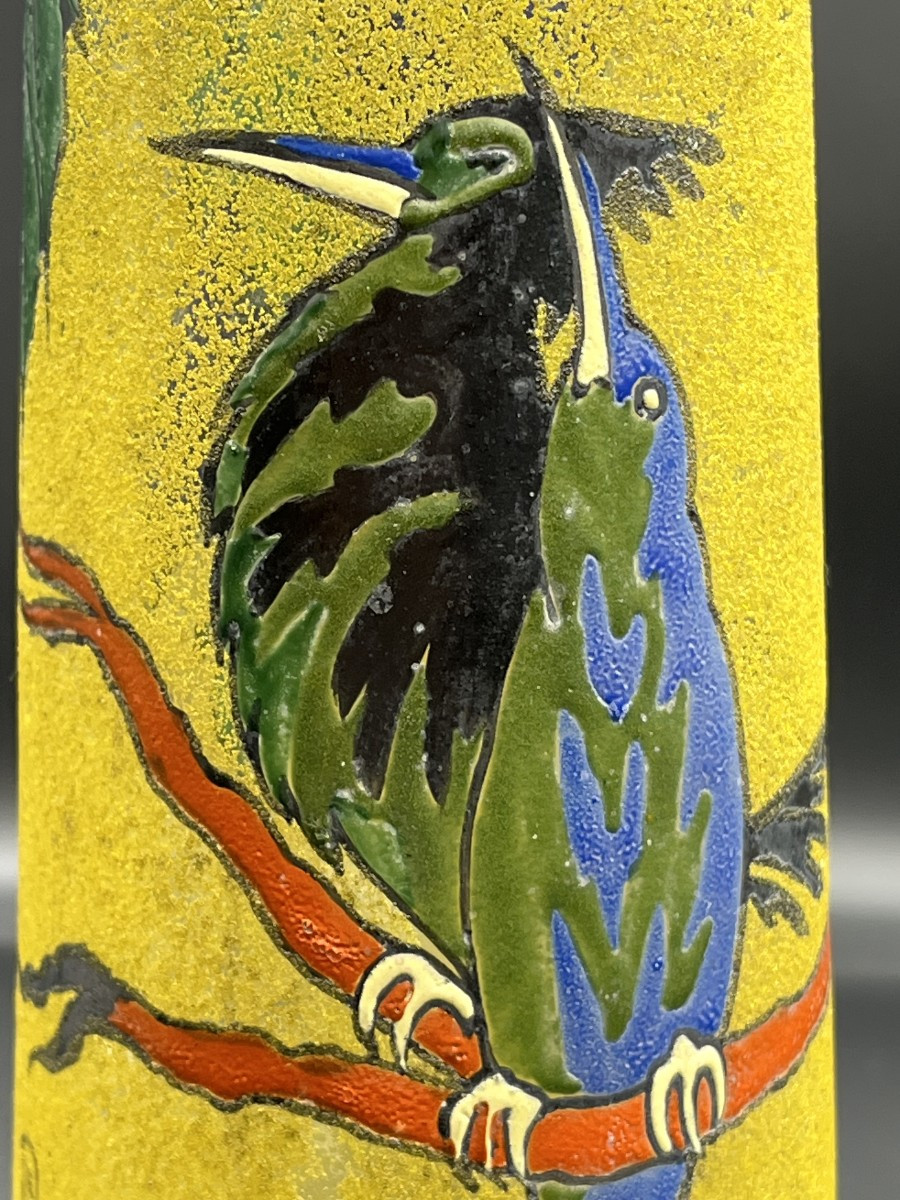 Leune Frosted Enameled Glass Vase, Circa 1930-photo-4