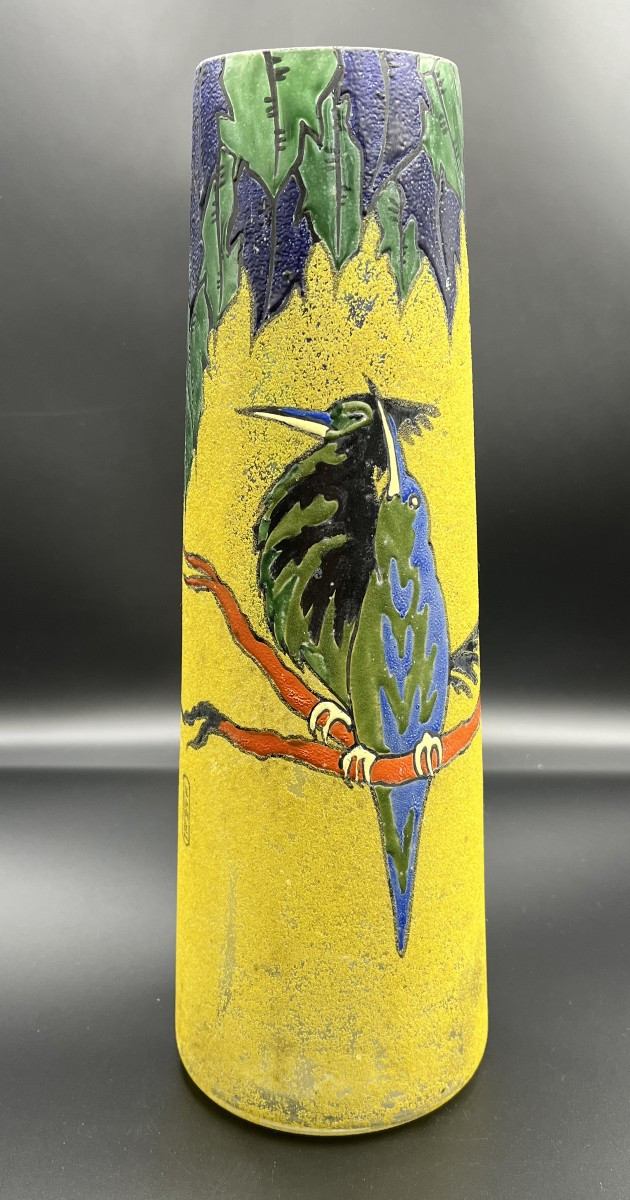Leune Frosted Enameled Glass Vase, Circa 1930