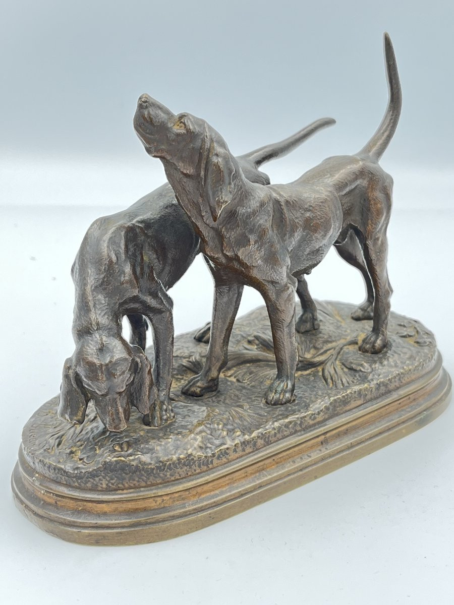 Sculpture -  Chiens De Chasse , Alfred Dubucand (1828-1894) -photo-2